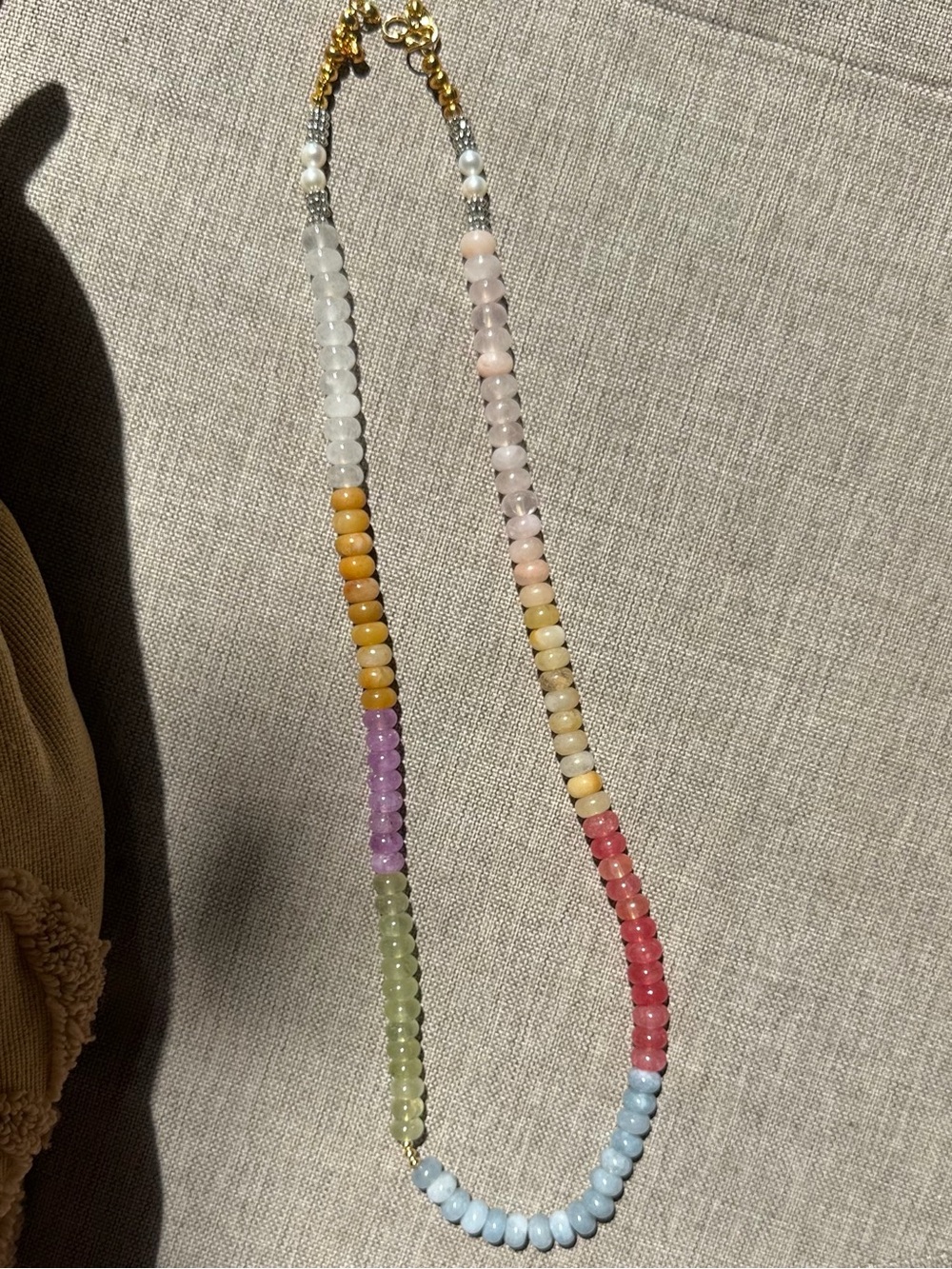 Free People Multicolor Jade Crystal Pastel Beaded Necklace with Gold Accents